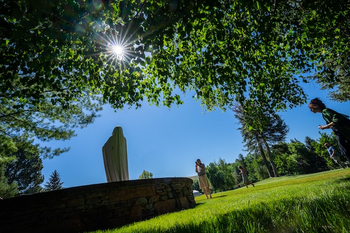 (Trent Nelson  |  The Salt Lake Tribune) People gather at the Abbey of the Holy Trinity in Huntsville to celebrate 75 years since its founding on Sunday, July 10, 2022.