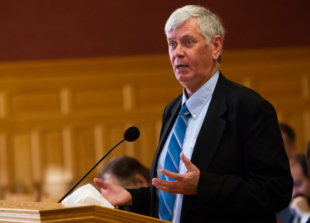 (Rick Egan  |  The Salt Lake Tribune)     George Chapman speaks to the Salt Lake City Council, as he applies for the City Counsel position vacated by Mayor Erin Mendenhall. More than 20 people candidates were given 5 minutes each to speak at the meeting, Tuesday, Jan. 21, 2020.