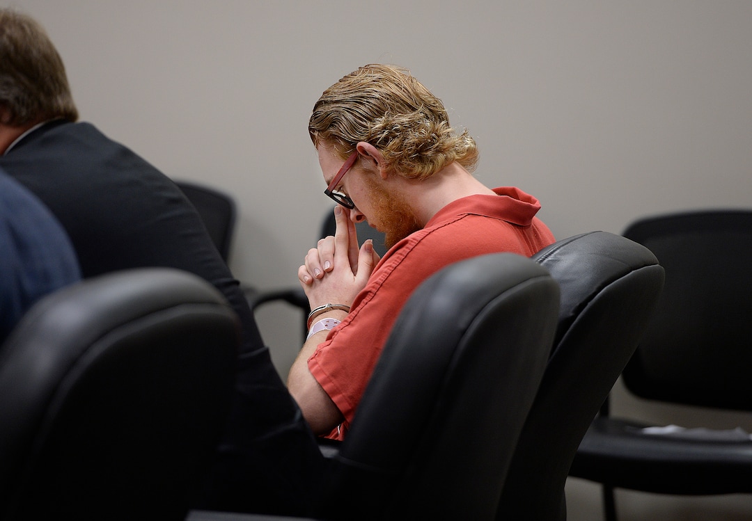 (Scott Sommerdorf   |  The Salt Lake Tribune)   Defendant Tyerell Joe Przybycien, 18, of Spanish Fork, sits during his preliminary hearing, Wednesday, August 23, 2017.  Przybycien is charged with first-degree felony murder for buying items used by a 16-year-old girl to hang herself on May 5 in Utah County.  Przybycien also recorded the girl's death, according to charges.