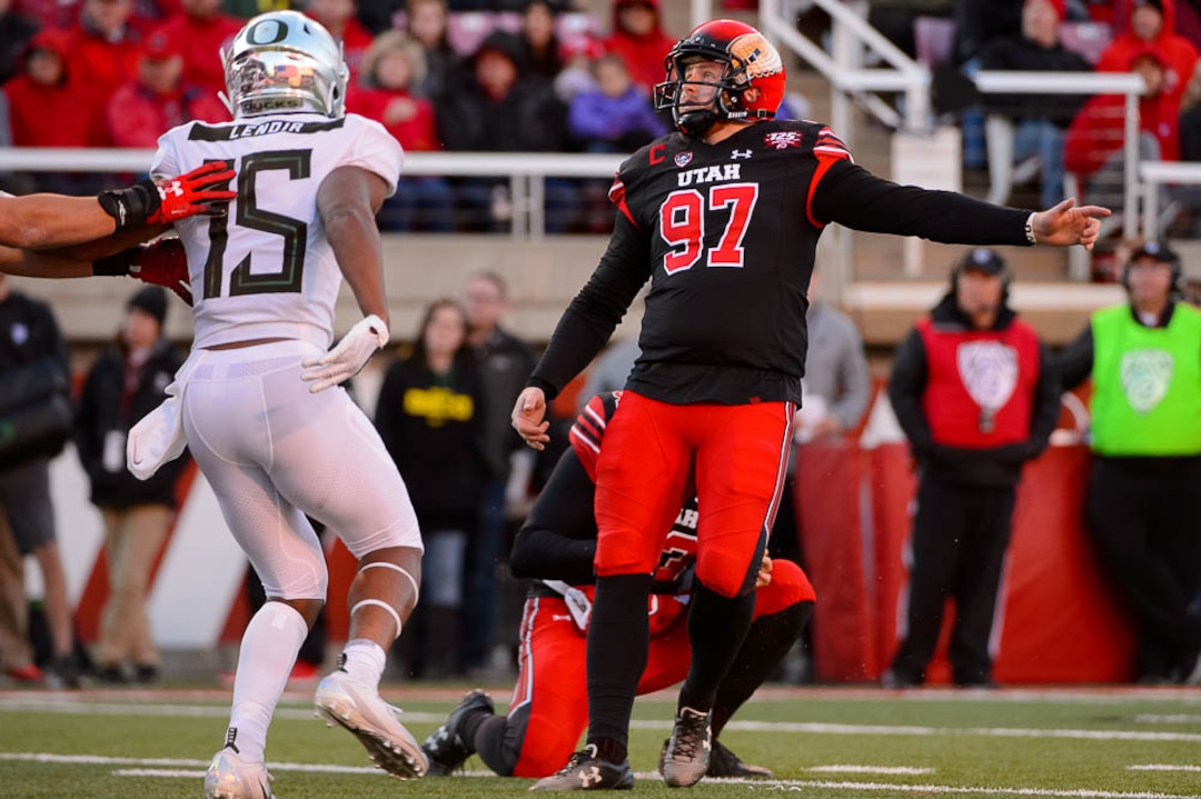 (Trent Nelson | The Salt Lake Tribune)  Utah Utes place kicker Matt Gay (97). Utah Utes host the Oregon Ducks, NCAA football at Rice-Eccles Stadium in Salt Lake City on Saturday Nov. 10, 2018.
