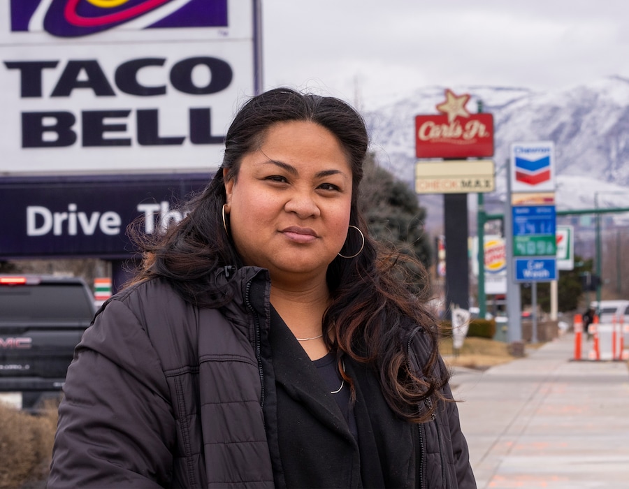 (Rick Egan | The Salt Lake Tribune)  Lisia Satini, one of the advisers of Salt Lake City program to fight food inequity, stands near North Temple and Redwood Road, on Monday, Feb. 21, 2022.