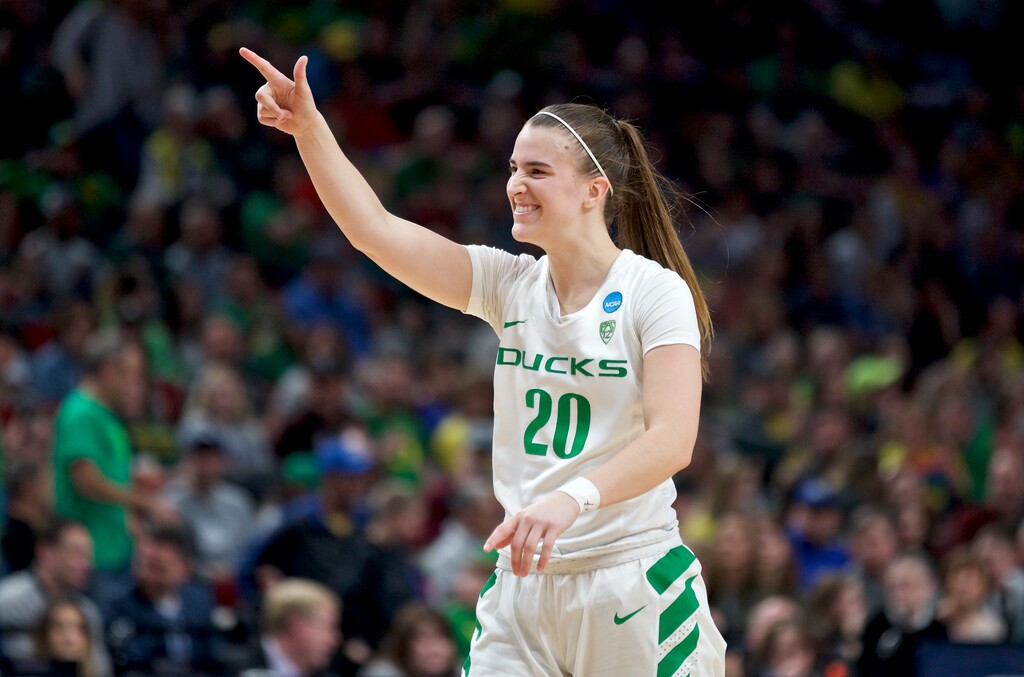 (Craig Mitchelldyer | AP file photo) Oregon guard Sabrina Ionescu gestures toward the bench during the second half of the team's regional semifinal against South Dakota State in the NCAA women's college basketball tournament Friday, March 29, 2019, in Portland, Ore.