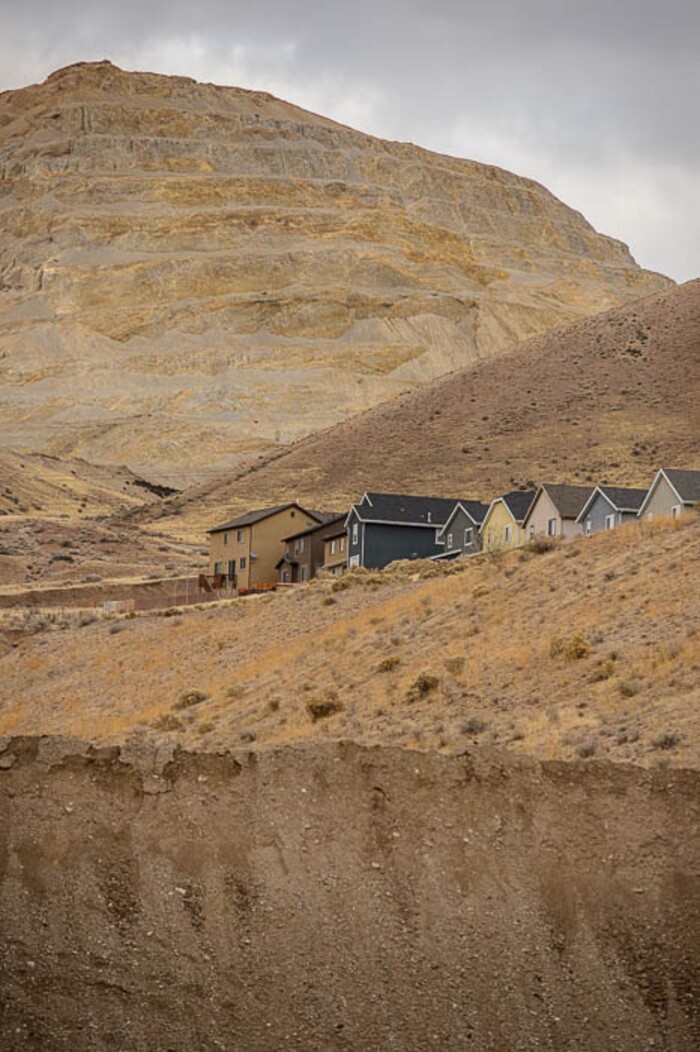 (Trent Nelson | The Salt Lake Tribune)
Homes at Traverse Ridge near a mining operation, Friday Nov. 23, 2018. The city of Lehi has sent a letter of assurance to residents saying there are no health risks from the gravel mining and construction on Point of the Mountain. They site a health department study showing the operation is not causing health-damaging air pollution. The health department tells a different story -- and they can't say there are no health risks from the mining.