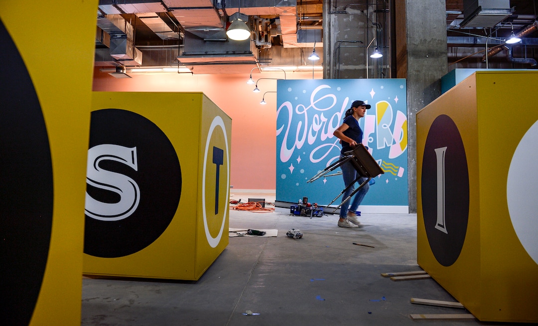(Leah Hogsten  |  The Salt Lake Tribune) Love Letters Museum co-designer and lettering artist Becca Clason gathers supplies for her art installation at the Love Letters Museum show opening June 21, 2109. Love Letters is the newest 15,000-square-foot interactive art installation at The Gateway dedicated to the love of letters, as well as typography, books and literal love letters. “It is our attempt to use what we know best (letters, words, and art) to encourage each of our visitors to find and tell their own story. And to find the art in other's stories” -Love Letters Museum. ​
