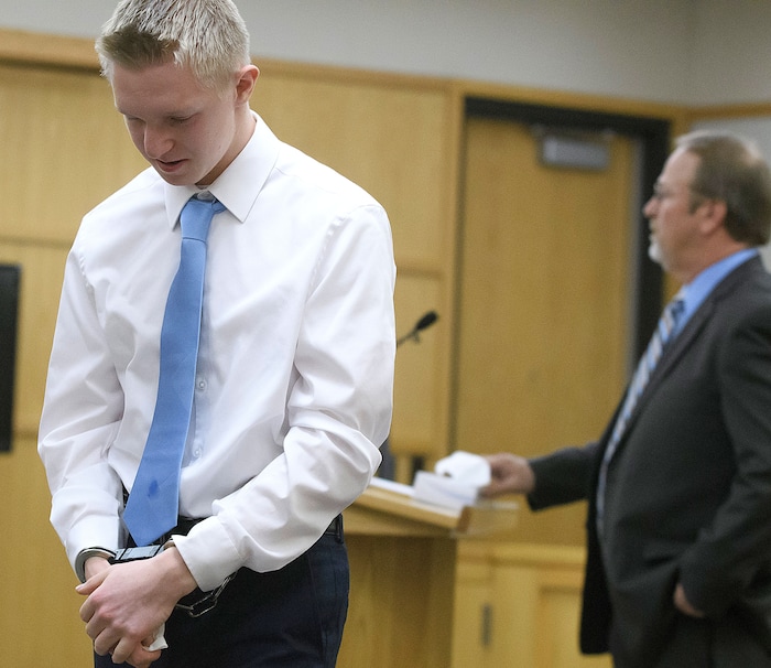 (Eli Lucero  |  Pool Photo)  Jayzon Decker walks back to his seat after speaking during his sentencing hearing for attempted aggravated murder and obstructing justice, Wednesday, Feb. 7, 2018, in Logan, Utah. Decker received a sentence of 15 years to life for planning and being present at the shooting of Deserae Turner in February 2017, and leaving her for dead in a dry irrigation canal in Smithfield, Utah.