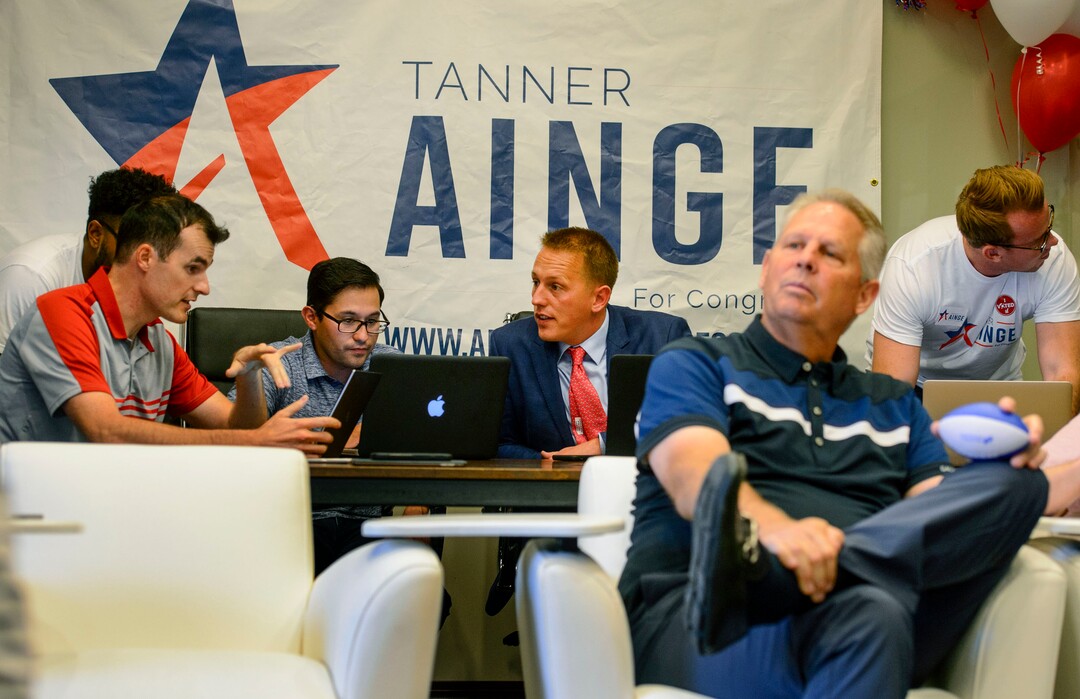 (Steve Griffin  |  The Salt Lake Tribune)  3rd Congressional District candidateTanner Ainge walks in the hallway outside his election night headquarters as he waits for results in the primary in Orem Tuesday August 15, 2017.