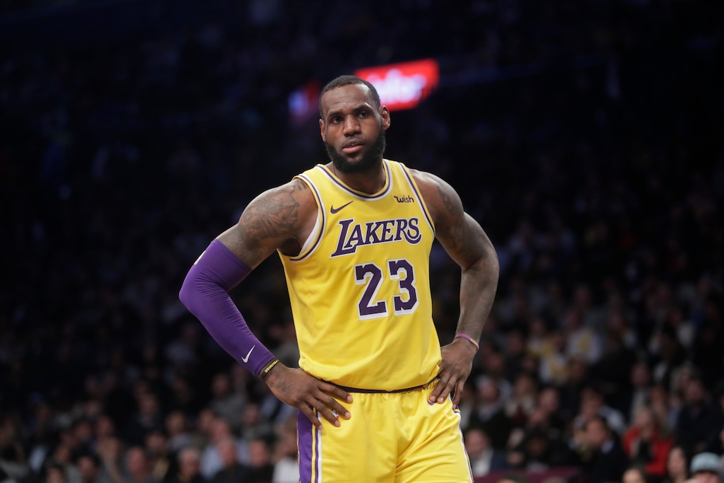 (AP Photo/Frank Franklin II) Los Angeles Lakers' LeBron James (23) reacts during the second half of an NBA basketball game against the Brooklyn Nets Tuesday, Dec. 18, 2018, in New York. The Nets won 115-110.