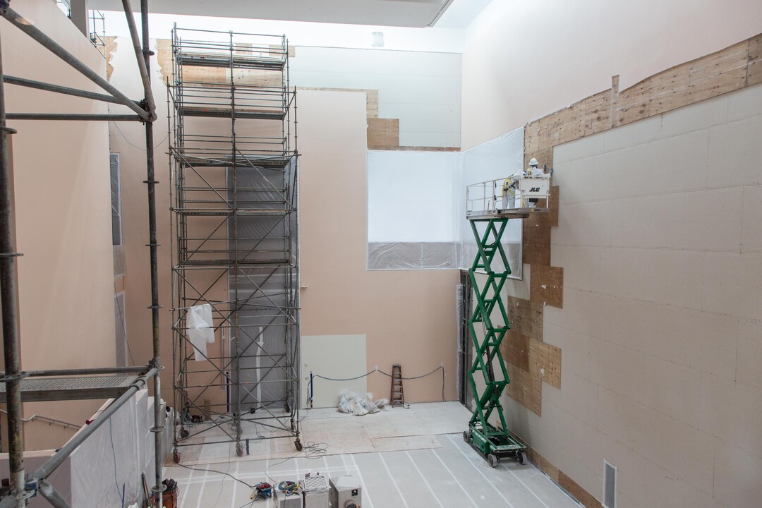 (Courtesy Utah Museum of Fine Arts) Construction workers in the Utah Museum of Fine Arts' Great Hall in March 2016, near the beginning of the museum's closure for building upgrades and remodeling.