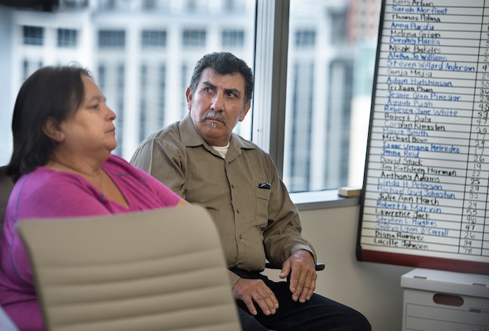(Scott Sommerdorf   |  The Salt Lake Tribune)   
Lewine, and Roberto Tapia, the parents of cold case victim Rosie Tapia, during a press conference about proposed legislation, nicknamed "Rosie's Bill," that would lobby for a centralized database for all cold cases in the state, Thursday, January 18, 2018.