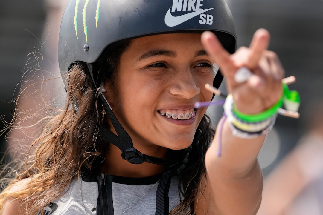 (Francisco Kjolseth | The Salt Lake Tribune) Rayssa Leal of Brazil acknowledges the crowd as she competes in Street League Skateboarding Championship Tour at the Utah State Fairpark in Salt Lake City on Saturday, Aug. 28, 2021.