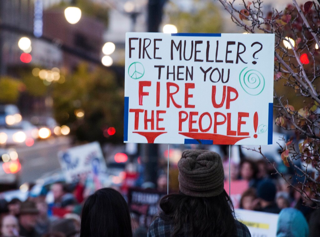 (Rick Egan  |  The Salt Lake Tribune)    Protestors gather at the Federal Building to demand protection for the Mueller investigation, Thursday, Nov. 8, 2018.