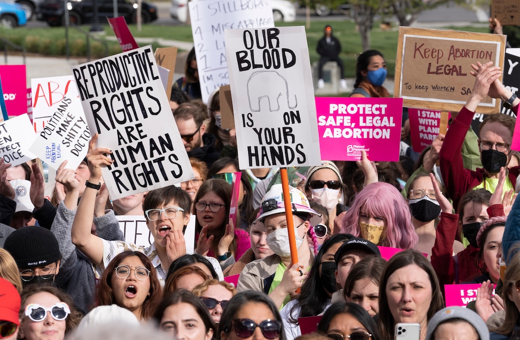 (Rick Egan | The Salt Lake Tribune) More than one thousand protesters gather at the steps of The Capitol for the Bans Off Our Bodies protest hosted by Planned Parenthood, on Tuesday, May 3, 2022.