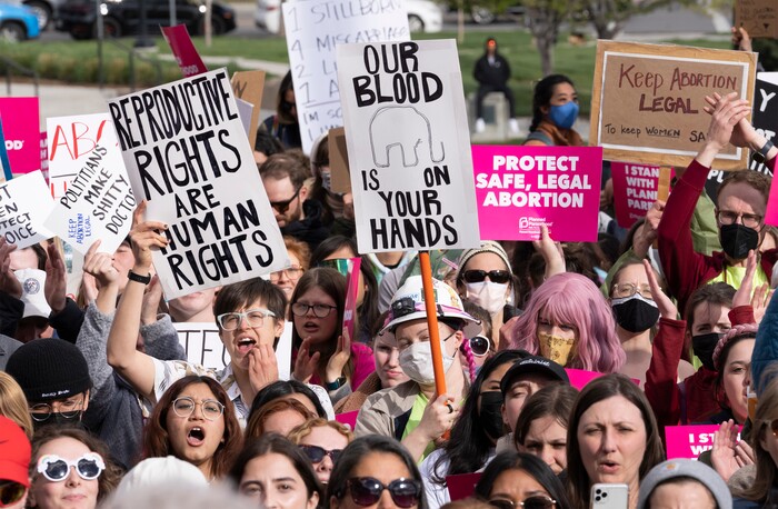 (Rick Egan | The Salt Lake Tribune) More than one thousand protesters gather at the steps of The Capitol for the Bans Off Our Bodies protest hosted by Planned Parenthood, on Tuesday, May 3, 2022.
