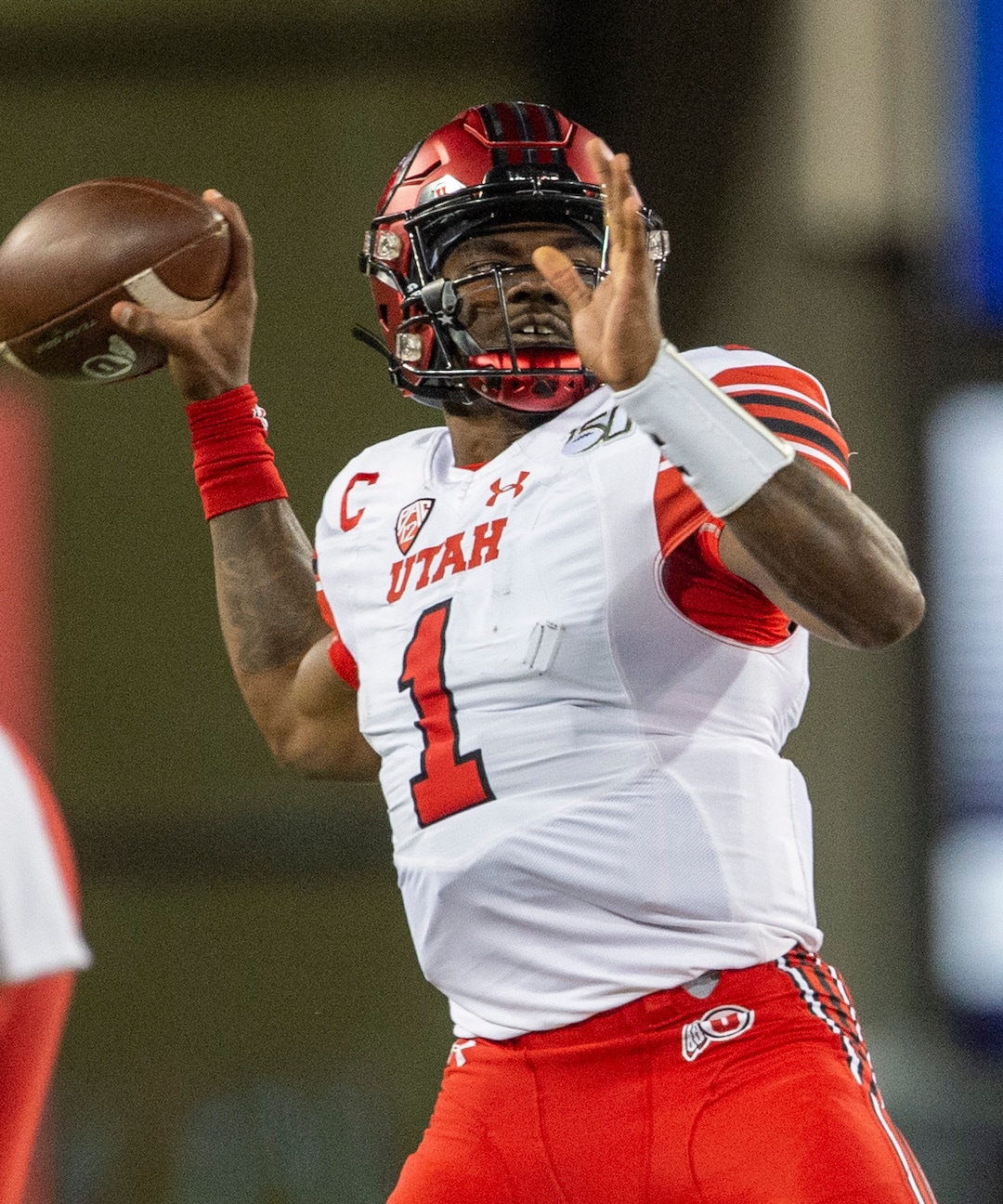 (Rick Egan  |  The Salt Lake Tribune)      Ute quarterback Tyler Huntley (1) passes the ball for Utah, in PAC-12 action between the Utah Utes and the Arizona Wildcats in Tucson, Saturday, Nov. 23, 2019.