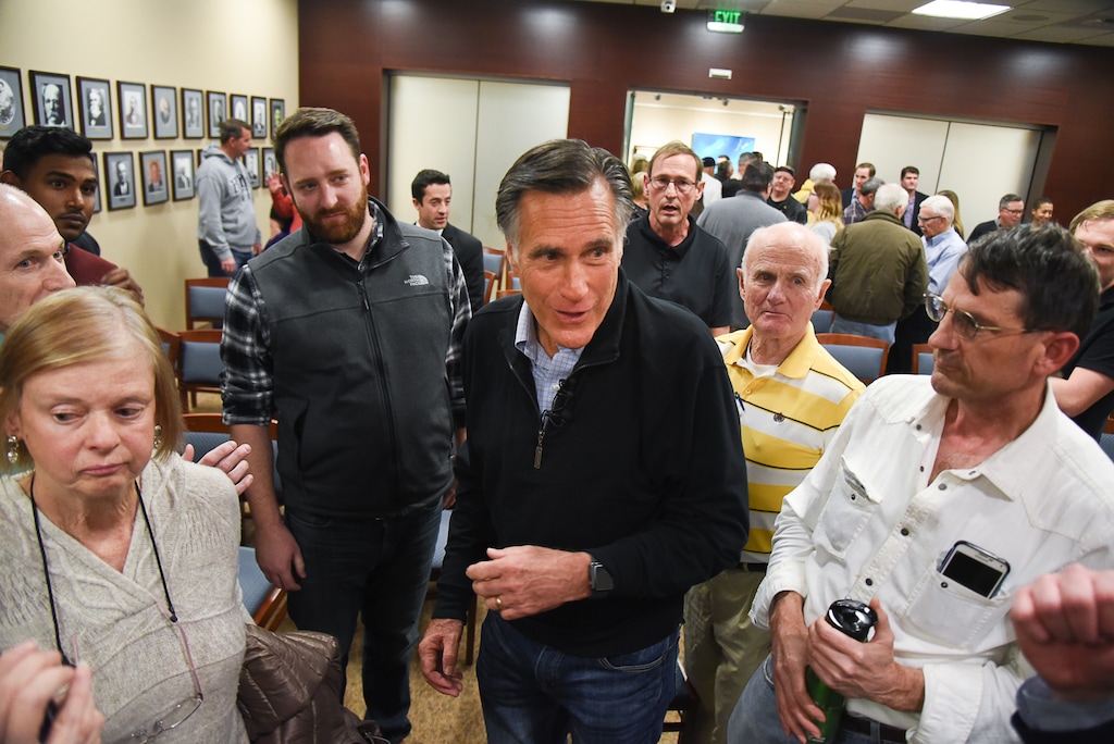 (Francisco Kjolseth  |  Tribune file photo)  Sen. Mitt Romney wraps up a town hall meeting at the Davis County administration building, Tuesday, January 22, 2019, to hear from local residents.