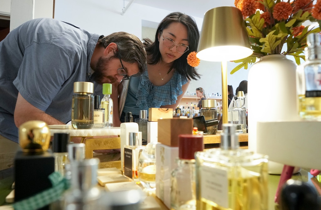 (Bethany Baker  |  The Salt Lake Tribune) Customers look at the perfume selection at Solvi in Salt Lake City on Saturday, Sept. 5, 2026.