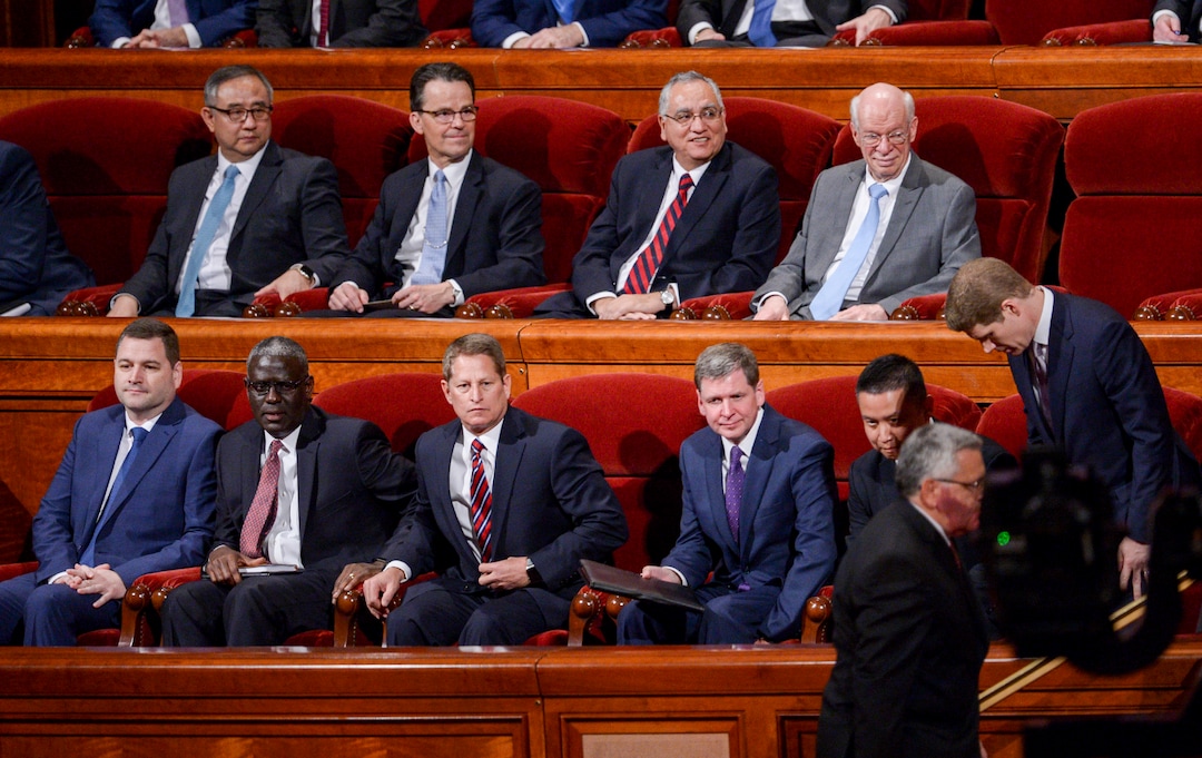 Leah Hogsten  |  The Salt Lake Tribune  Ten new general authority Seventies take their seats during 189th Annual General Conference of The Church of Jesus Christ of Latter-day Saints, April 6, 2019 in Salt Lake City.  