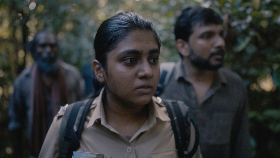 (Johan Heurlin Aidt  |  Sundance Institute) 
Suraj Pops, Nimisha Sajayan and Ankith Madhav, from left, star in director Richie Mehta's miniseries "Poacher," about an effort to stop India's largest elephant poaching operation. The series is an official selection of the Indie Episodic program at the 2023 Sundance Film Festival.