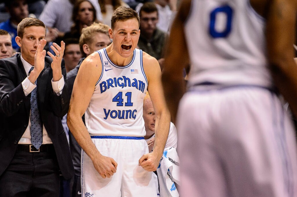 (Trent Nelson | The Salt Lake Tribune) BYU senior forward Luke Worthington's minutes are down this year, but the captain has still contributed with his leadership and positive attitude. He got his second start of the season Thursday night in BYU's 90-87 win over Pacific.