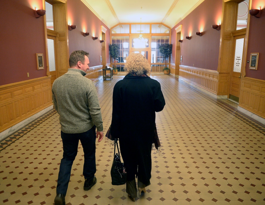 Al Hartmann | The Salt Lake Tribune
Mayor-elect Jackie Biskupski walks with Council-elect Andrew Johnston to her temporary fourth floor office in the City-County building in Salt Lake City Monday morning Dec. 28 .