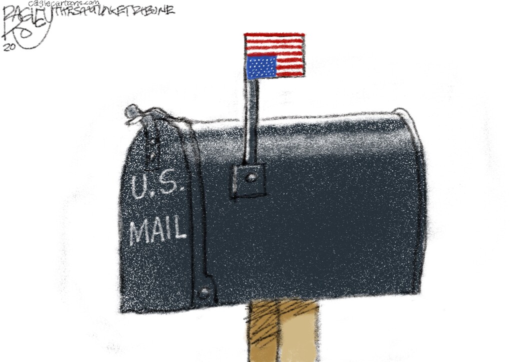 (Pat Bagley | The Salt Lake Tribune) This cartoon, titled "Postal Service in Distress," appears in The Salt Lake Tribune on Tuesday, Aug. 18, 2020.