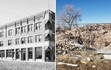Left: (Harry Shipler via Utah State Historical Society) The Hotel Tooele in Tooele in 1910. Right: (Environmental Protection Agency) The debris pile of the Hotel Tooele in 2022 shows asbestos at the site.