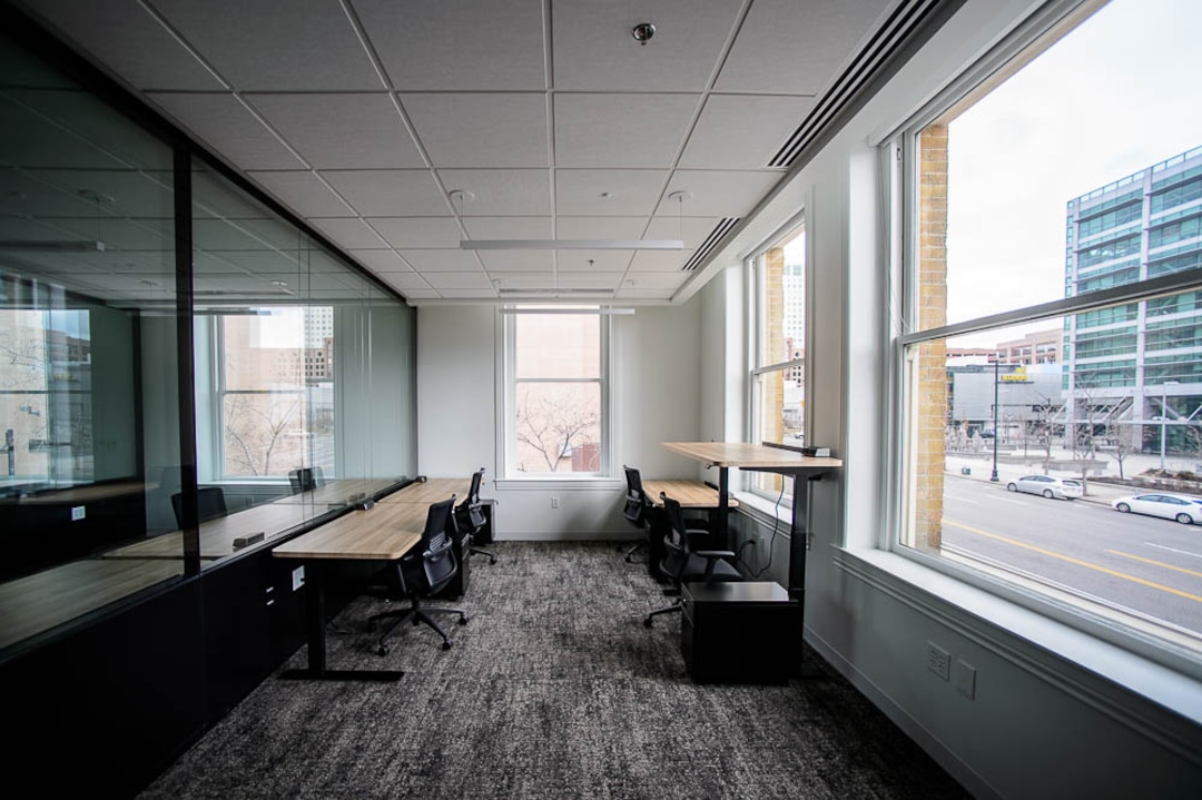 (Trent Nelson | The Salt Lake Tribune)  Office space at CommonGrounds Workplace in Salt Lake City on Friday March 22, 2019. Downtown Salt Lake City's historic Orpheum Theatre has seen a multi-million dollar renovation and will now house Utah's first CommonGrounds Workplace, a San Diego-based provider of coworking spaces.