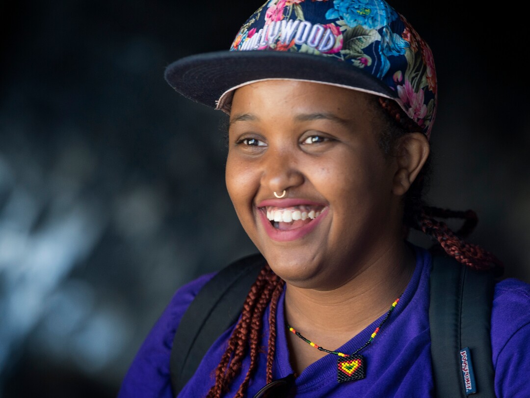 (Rick Egan  |  The Salt Lake Tribune)  Maryan jokes with her friends as the YouthWorks group waits for the tour of Timpanogos Cave, Thursday, Aug. 3, 2017.