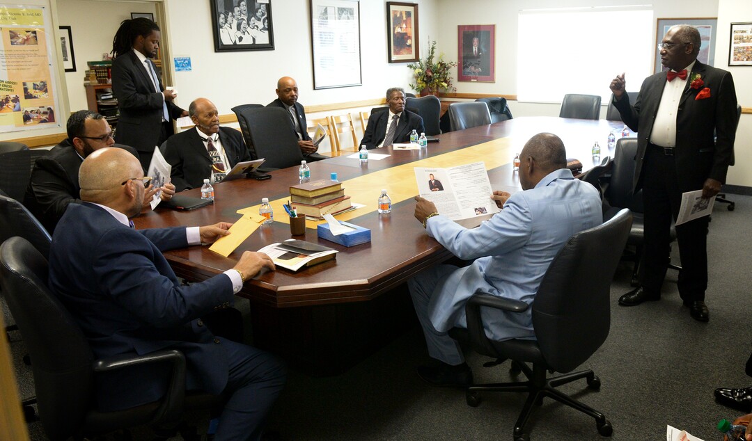 (Leah Hogsten  |  The Salt Lake Tribune) The Rev. France A. Davis celebrated his 44th anniversary as pastor at Calvary Baptist Church with several visiting pastors, Sunday, April 22, 2018. Davis, who arrived in Salt Lake City in 1974 with his wife Willene Davis, has built the congregation to more than 700 members. 