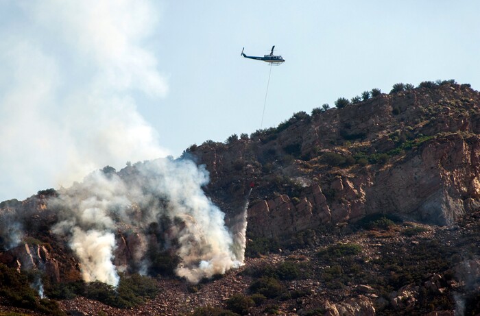 (Rick Egan  |  The Salt Lake Tribune) Crews battle the Green Ravine fire as it continues to burn near Tooele, Wednesday, Sept. 4, 2019.