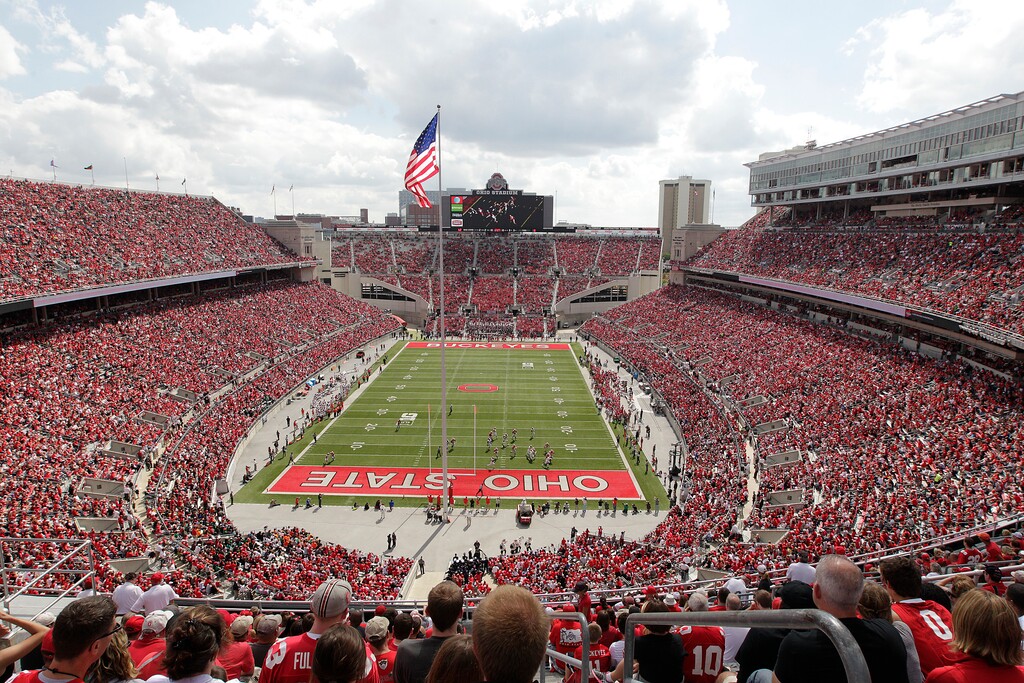 (Jay LaPrete | AP file photo) Ohio State plays against Florida A&M at Ohio Stadium during an NCAA college football game in Columbus, Ohio, Sept. 21, 2013. The Big Ten announced Wednesday it will move forward with an eight-game schedule to be played across eight weeks, beginning the weekend of Oct. 23-24.