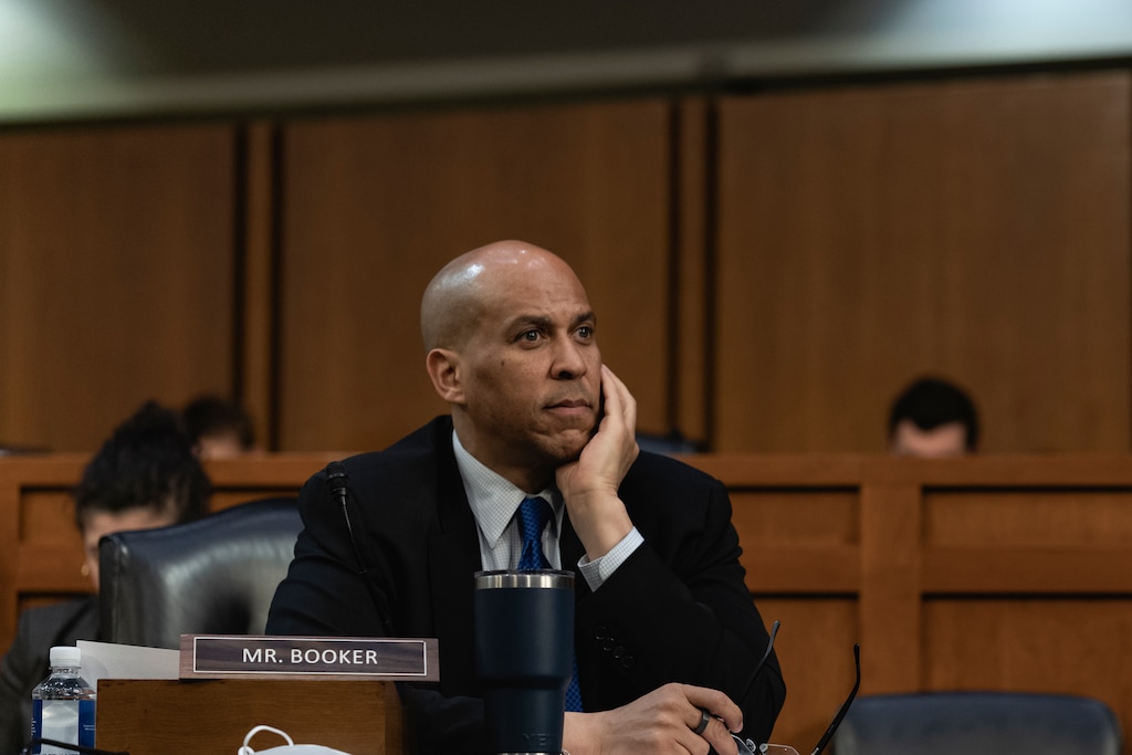 (Cheriss May | The New York Times)

Sen. Cory Booker (D-N.J.) during a Senate Judiciary Committee confirmation hearing for Judge Ketanji Brown Jackson, President Joe Biden's nominee to the Supreme Court, on Capitol Hill in Washington, March 24, 2022.