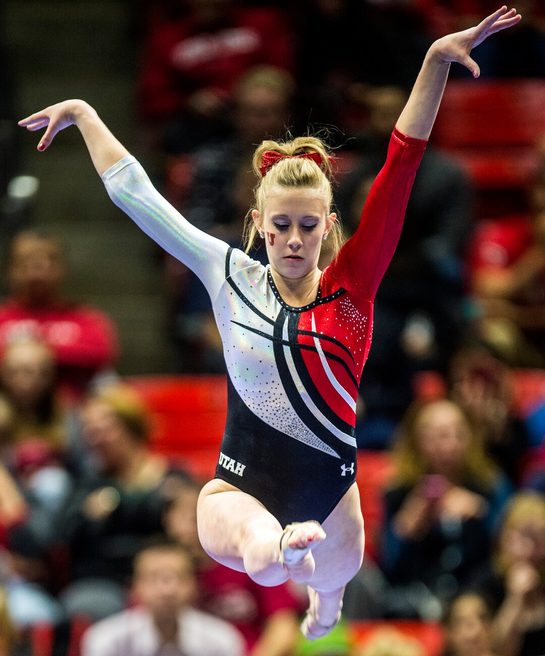 Chris Detrick  |  The Salt Lake TribuneUtah's MaKenna Merrell competes on the beam during the gymnastics meet against BYU at the Huntsman Center Friday January 8, 2016. 