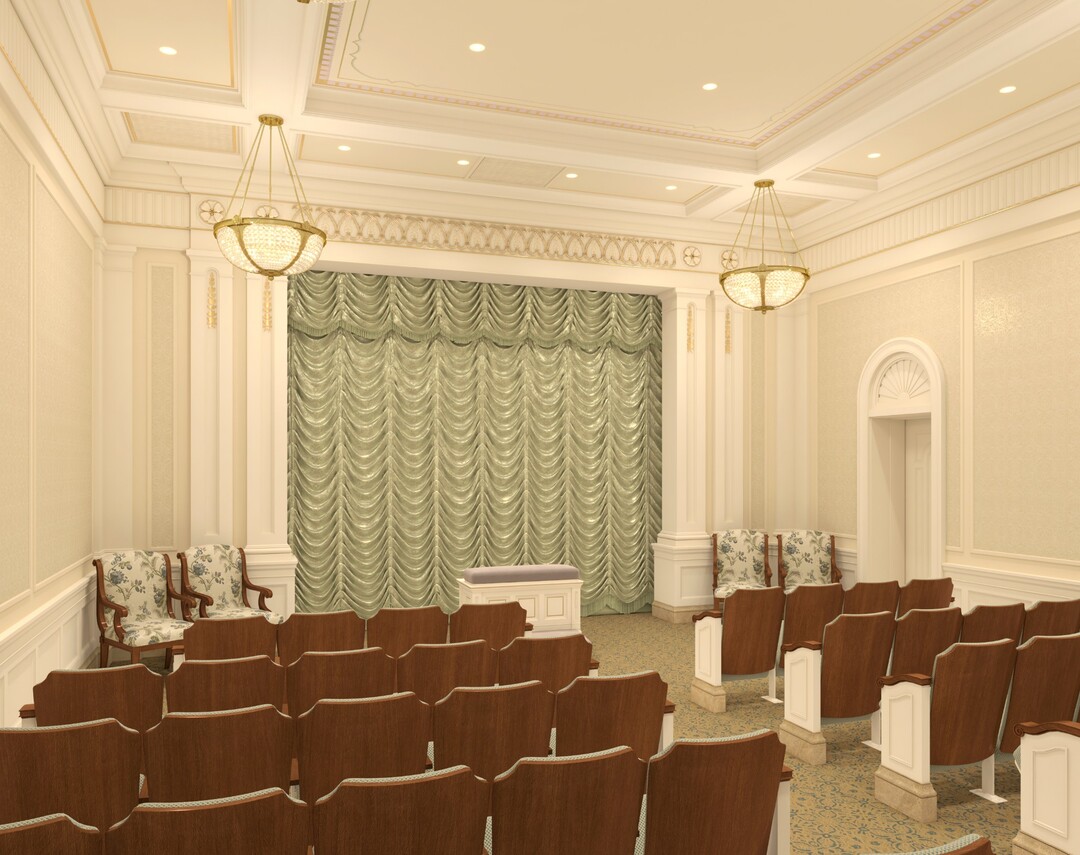 (Image courtesy of The Church of Jesus Christ of Latter-day Saints)  An artist's rendering of the ordinance room in The Church of Jesus Christ of Latter-day Saints' to-be-constructed Tooele Valley Utah Temple.
