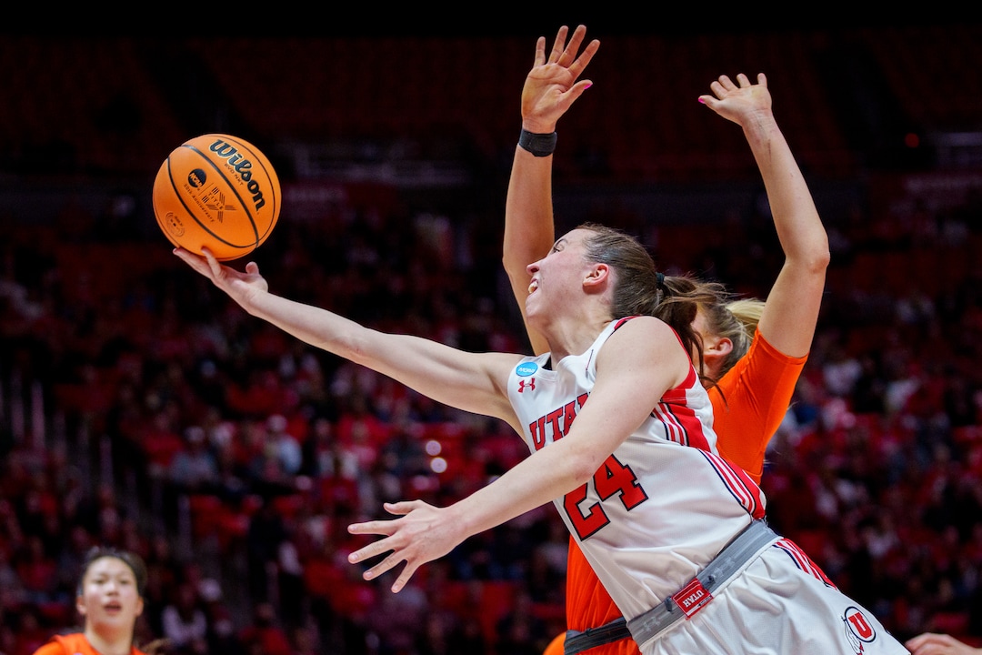 (Trent Nelson  |  The Salt Lake Tribune) Utah Utes guard Kennady McQueen (24) as Utah hosts Princeton, NCAA basketball in Salt Lake City on Sunday, March 19, 2023.