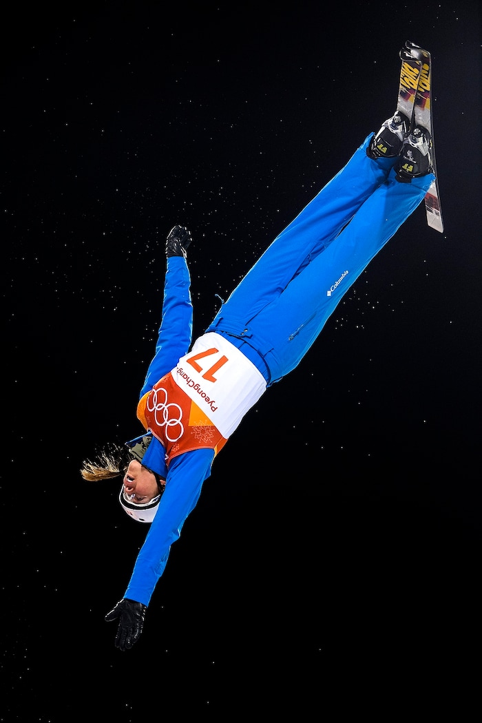(Chris Detrick  |  The Salt Lake Tribune)  USA Madison Olsen competes during the Ladies' Aerials Qualification at Phoenix Park during the Pyeongchang 2018 Winter Olympics Thursday, Feb. 15, 2018. Olsen's highest score was 87.88, advancing to the finals. 