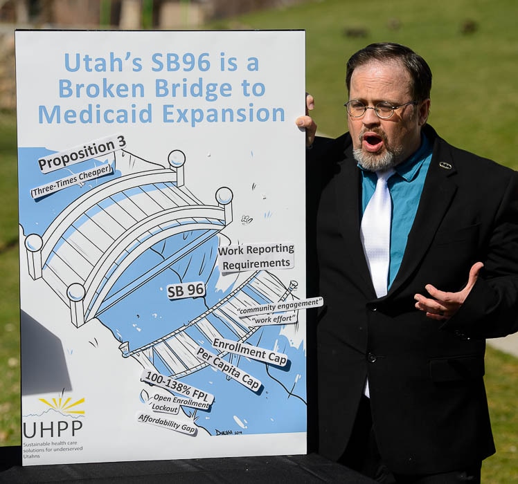 (Trent Nelson | Tribune file photo)  
Paul Gibbs talks about Utah's "bridge" Medicaid expansion program at a news conference in Salt Lake City's Liberty Park, April 1, 2019.