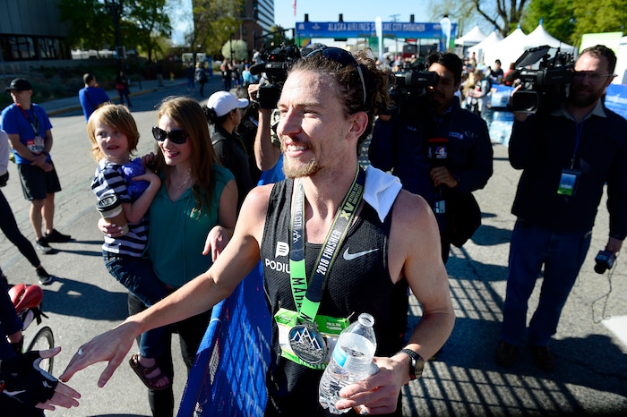 (Scott Sommerdorf | The Salt Lake Tribune)Travis Fuller of Provo, won the Salt Lake City marathon with a time of 2:27:53.03, Saturday, April 21, 2018.