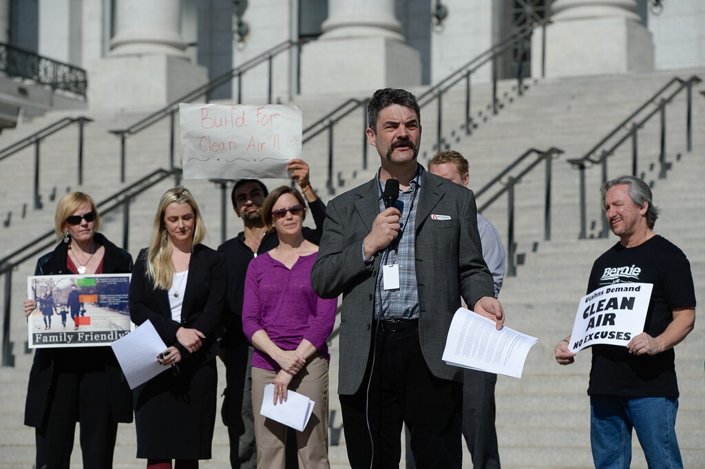 Francisco Kjolseth | The Salt Lake Tribune
Members of HEAL Utah and Breathe Utah "stand for clear air" as part of a rally at the Utah Capitol on Feb. 16, 2016, to push for more energy efficient and green building codes.