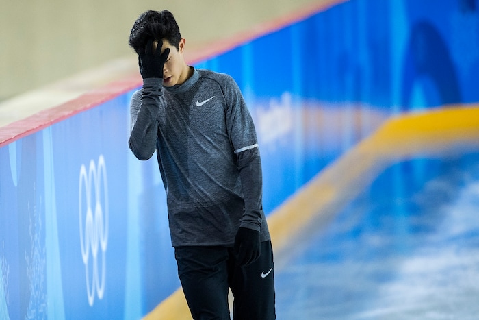 (Chris Detrick | The Salt Lake Tribune) Salt Lake City's Nathan Chen practices his Men's Single Skating Short Program for the Team Event at the Gangneung Ice Arena Thursday, February 8, 2018.