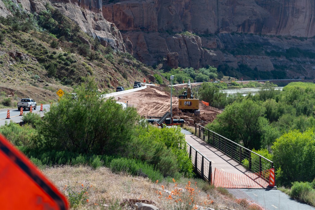 (Utah Department of Transportation) Construction is underway on a biking and walking trail on State Route 128 near Moab, Monday, April 27, 2026.