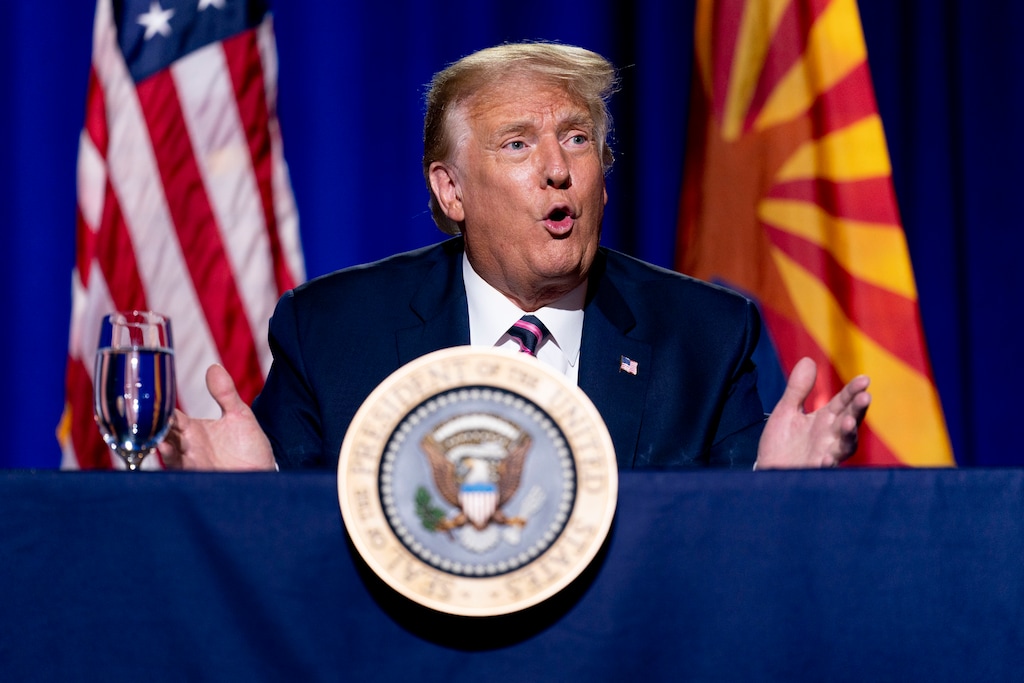 (Andrew Harnik | AP file photo)  President Donald Trump speaks at a campaign event at Arizona Grand Resort & Spa in Phoenix on Sept. 14, 2020.