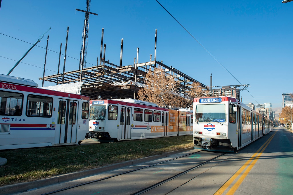 (Rick Egan | The Salt Lake Tribune) TRAX trains move along railroad tracks on Tuesday, Dec. 8, 2020. A 14-year-old boy was struck and killed by a TRAX train in Sandy early Monday, April 18, 2022.