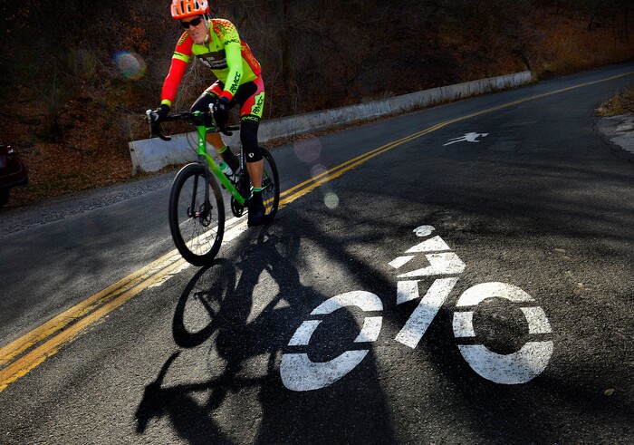 (Scott Sommerdorf   |  The Salt Lake Tribune)   A bike rider makes a corner in City Creek Canyon, Wednesday, November 22, 2017. 