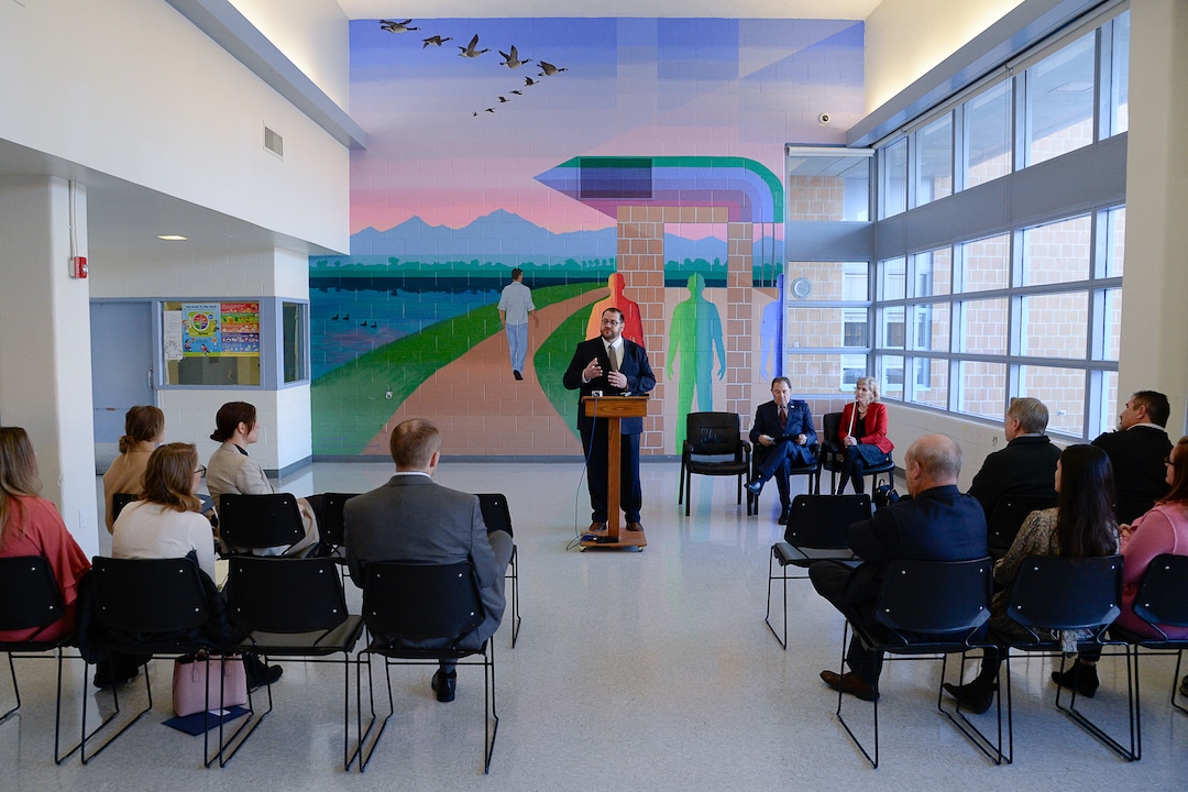 (Francisco Kjolseth  |  The Salt Lake Tribune) Juvenile Justice Services Director Brett Peterson at Decker Youth Center in West Valley City is joined by Gov. Gary Herbert and Kristen Cox, the executive director of the Governor's Office of Management, as they speak during a press conference on Wednesday, Jan. 15, 2020, to discuss its success after juvenile justice reforms were passed in 2017.