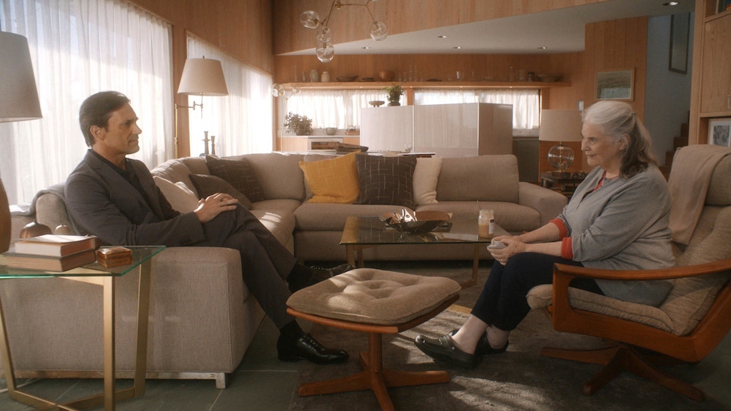 (Sean Price Williams/Sundance Institute via AP) This image released by the Sundance Institute shows Jon Hamm, left, and Lois Smith in a scene from, "Marjorie Prime," a film by Michael Almereyda.