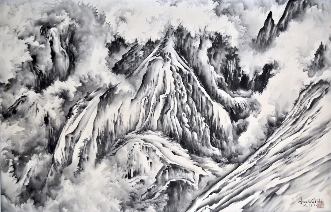 (Chiura Obata  |  courtesy Utah Museum of Fine Arts) "A Snow Storm Nearing Yosemite Park Government Center," a 1939 sumi-on-silk work by Japanese-American artist Chiura Obata. Obata's work will be shown in a major touring retrospective, May 25-Sept. 8 at the Utah Museum of Fine Arts.