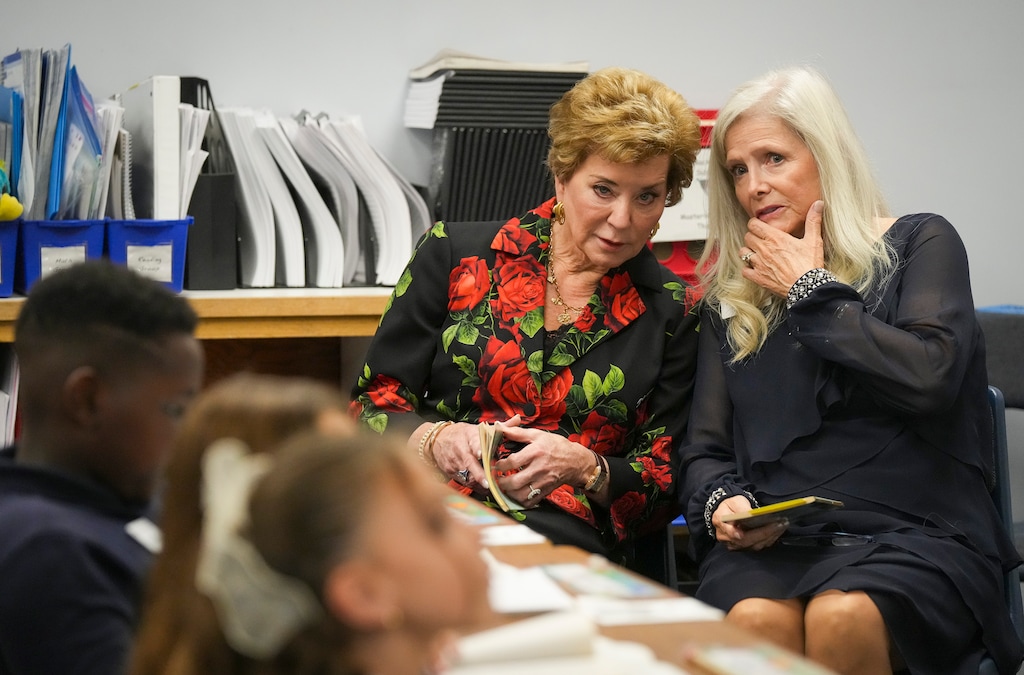 (Bethany Baker | The Salt Lake Tribune) American Preparatory Academy CEO Carolyn Sharette, right, speaks to U.S. Secretary of Education Linda McMahon as they observe a third grade classroom during McMahon's visit to American Preparatory Academy in West Valley City on Tuesday, Oct. 20, 2026.