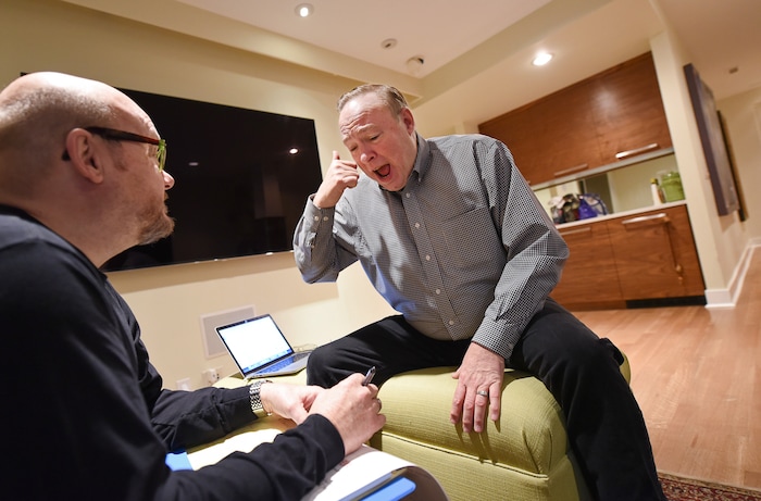 (Francisco Kjolseth  |  The Salt Lake Tribune)  Utah Sen. Jim Dabakis, center, rehearses a scene under the direction of Charles Lynn Frost. Dabakis will perform "Stories from my Soul," his one-man show at a fundraiser on Jan. 13-14 at Salt Lake Acting Company.
