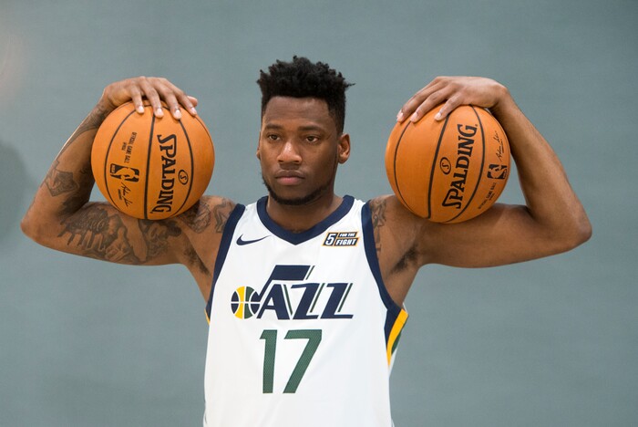 (Rick Egan  |  The Salt Lake Tribune)  The Utah Jazz's Eric Griffin, during the Utah Jazz media day, at the Zions Bank Basketball Center, Monday, September 25, 2017.
